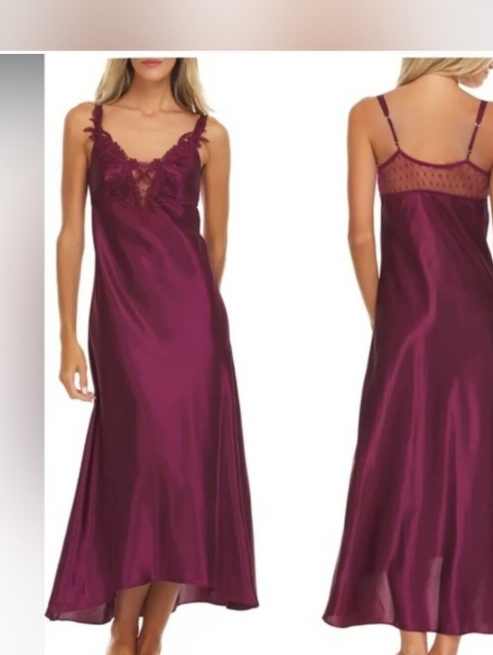 Flora Nikrooz Wine Satin Lace Chemise